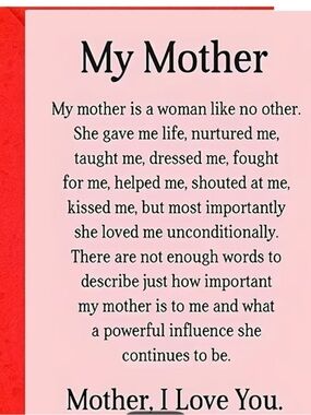 Pink 'My Mother' Mothers Day Card
